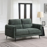 Winter moss fabric two seater loveseat sofa with slim black legs in modern living room