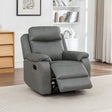 Charcoal recliner chair with padded arms and footrest in living room setting