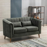 Winter moss loveseat sofa with vertical tufted backrest and wooden legs in modern living room