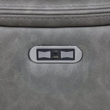 Stone grey sofa with USB charging port and control buttons on the side panel