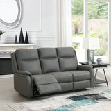 Stone grey 3 seater reclining sofa with padded seats in modern living room setting