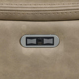 Taupe sofa USB and USB-C charging ports panel on textured faux leather