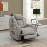 Oyster grey armchair recliner with padded seat and headrest in modern living room setting