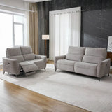 Oyster fabric sofa set with two-seater power recliner in modern living room setting