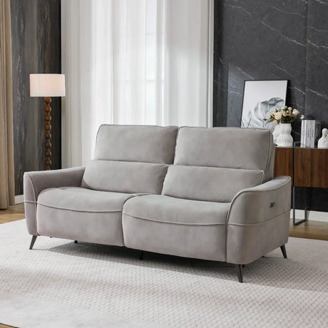 Oyster fabric sofa with power headrest and slim legs in modern living room