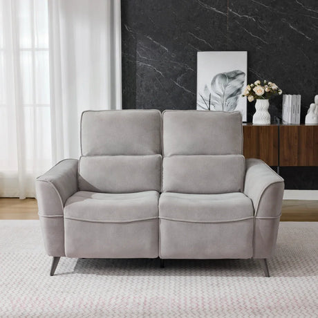 Oyster fabric loveseat with power headrest, modern metal legs, in a contemporary living room