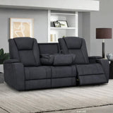 Graphite 3 seater recliner sofa with drop down tray in modern living room