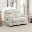 Beige fabric 2 seater sofa with padded arms and high backrest in modern living room
