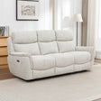 Beige fabric 3 seater sofa with padded cushions in modern living room setting