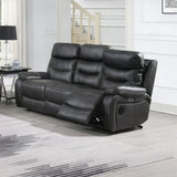 Slate grey recliner sofa with padded seats and matching piping in modern living room