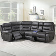 Slate corner sectional sofa with recliner and console in modern living room