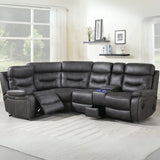 Slate corner sectional sofa with recliner and console in modern living room