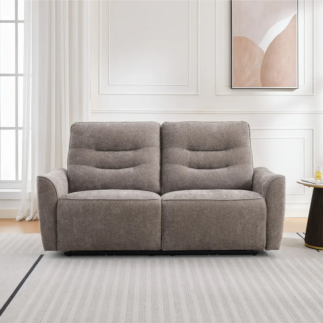 Liberty Stone fabric sofa with two seats, plush cushions, in a bright living room setting