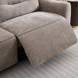 Liberty Stone fabric sofa with extended footrest on light striped rug