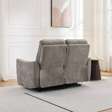 Stone fabric 2 seater recliner sofa rear view in bright living room setting