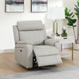 Light grey leather armchair recliner with padded seat and backrest in modern living room