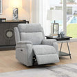 Silver fabric armchair recliner with footrest in modern living room setting