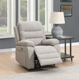 Beige fabric armchair recliner with padded arms in a modern living room setting
