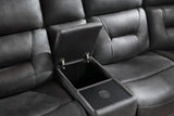 Grey sectional sofa with open centre storage and wireless charging feature