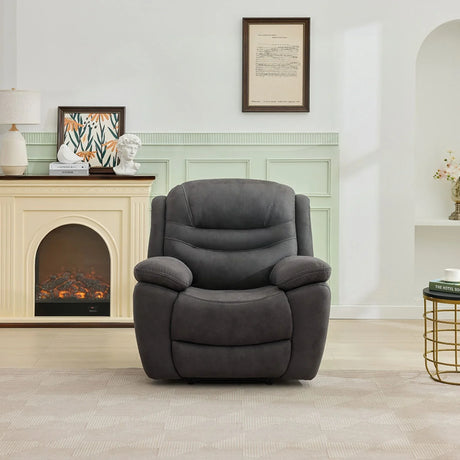 Gunmetal grey 1 seater armchair with plush cushions in modern living room setting