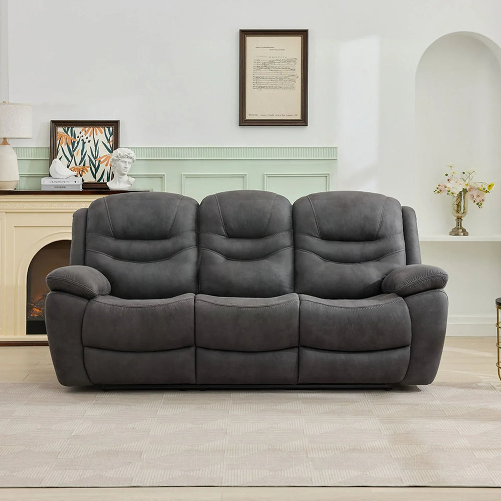 Gunmetal three seater sofa with plush cushions in a modern living room setting
