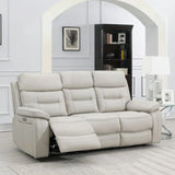 Light grey leather 3 seater sofa with recliner in modern living room setting