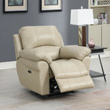 Buckhead stone leather recliner armchair with footrest in living room setting