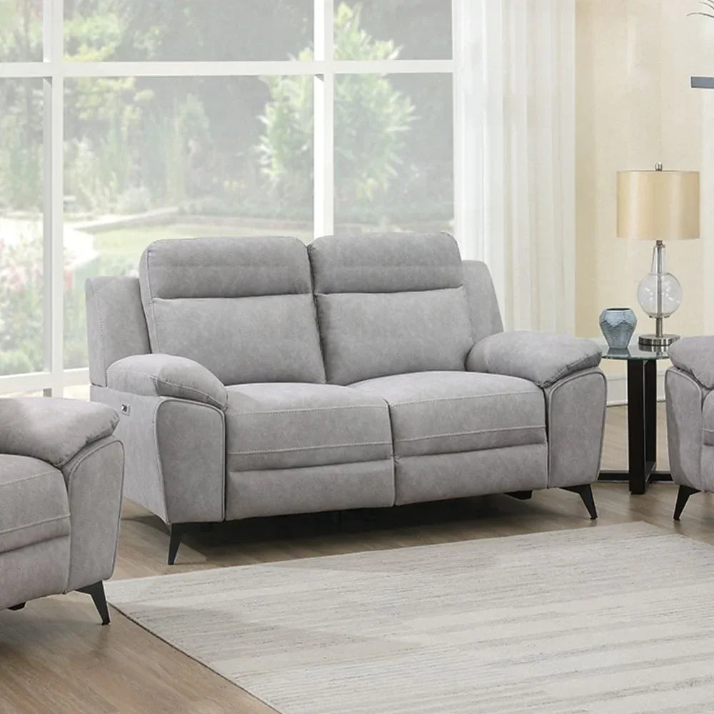 Grey 2 seater loveseat electric recliner sofa with USB port in modern living room