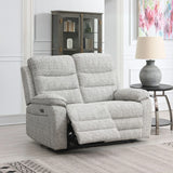 Stone fabric 2 seater loveseat with recliner in modern living room setting
