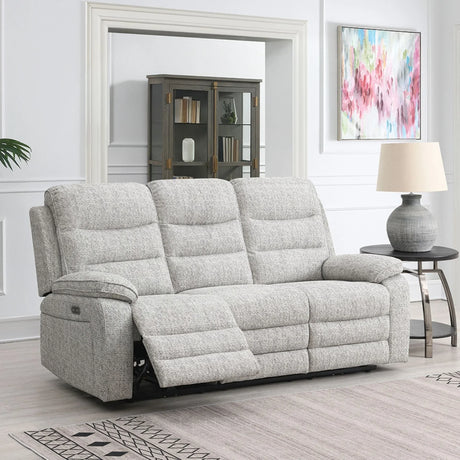Stone fabric 3 seater sofa with recliner in modern living room setting