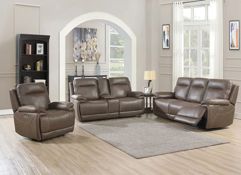 Brown leather recliner chair with padded armrests and stitching in modern living room