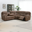 Chestnut leather corner sofa with recliner and cup holder in modern living room