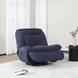 Indigo fabric reclining chair with swivel base in modern living room setting