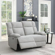 Light grey fabric 2 seater sofa with recliner feature in a modern living room setting