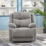 Grey fabric 1 seater armchair with padded arms in modern living room setting
