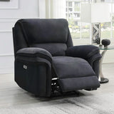 Bowery ink recliner chair with extended footrest, plush cushions and contrast stitching