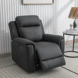 Gunmetal grey fabric recliner armchair with extended footrest in modern living room