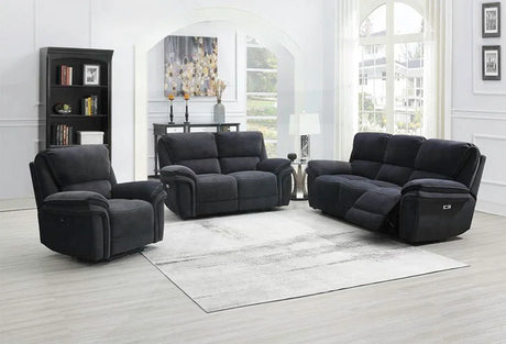 Bowery ink fabric recliner sofa set with armchair and loveseat in modern living room