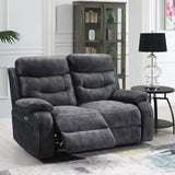 Dark grey fabric two seater recliner sofa in modern living room setting