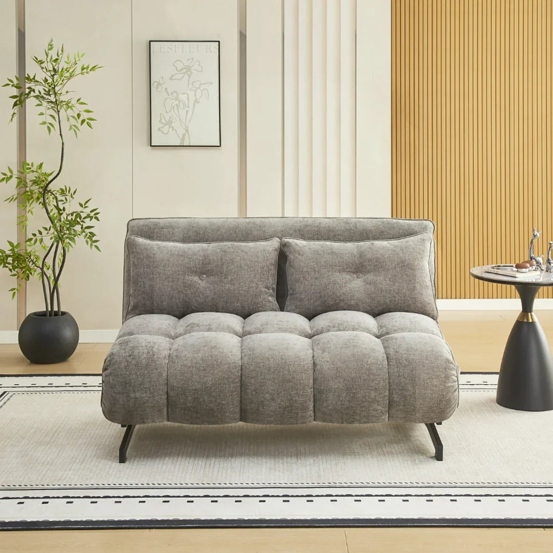 Liberty Stone double sofa bed with tufted upholstery and two cushions in modern living room