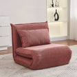 Rust fabric sofa bed with cushion in modern living room on beige rug