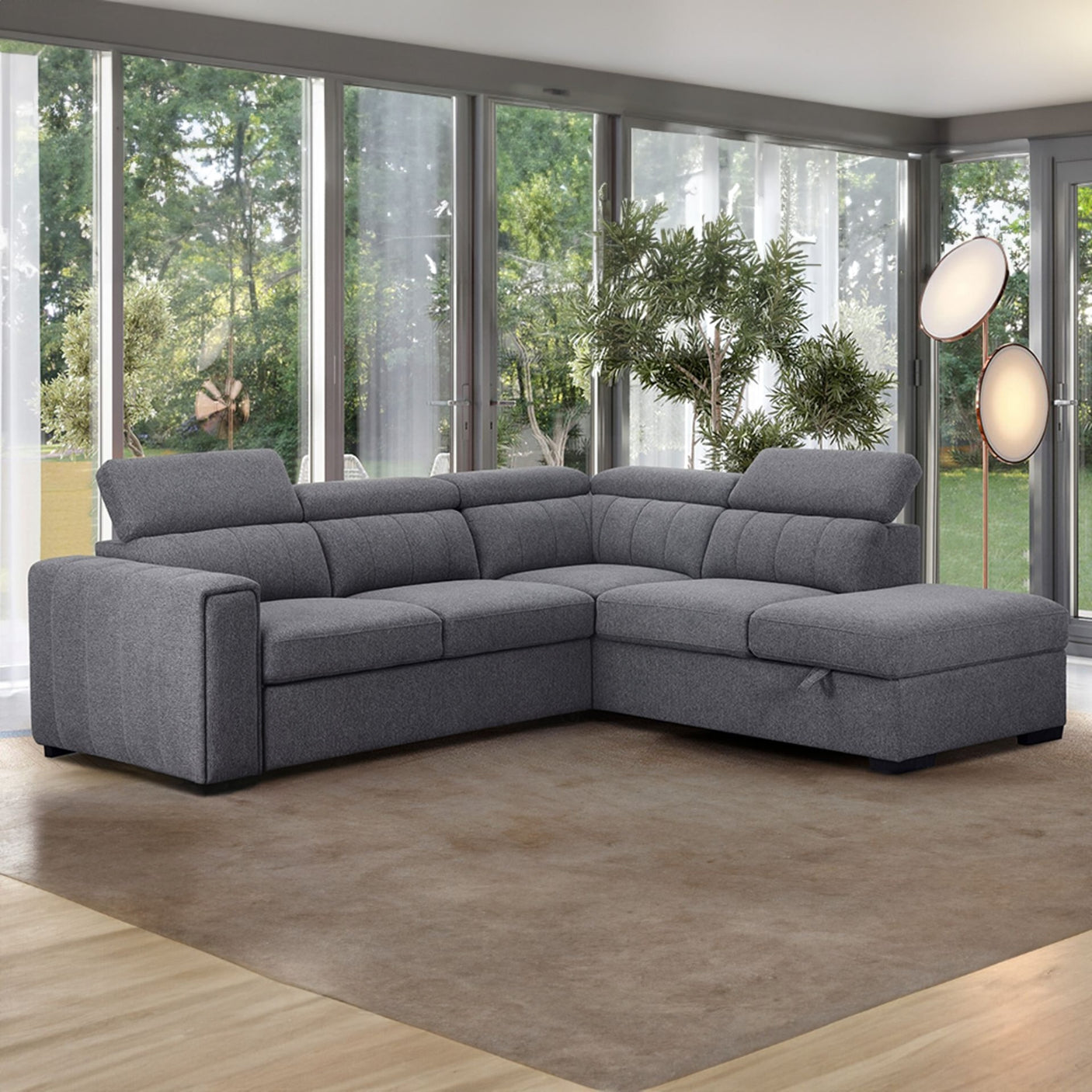 August Sectional Sofa Bed RHF Anthracite Grey