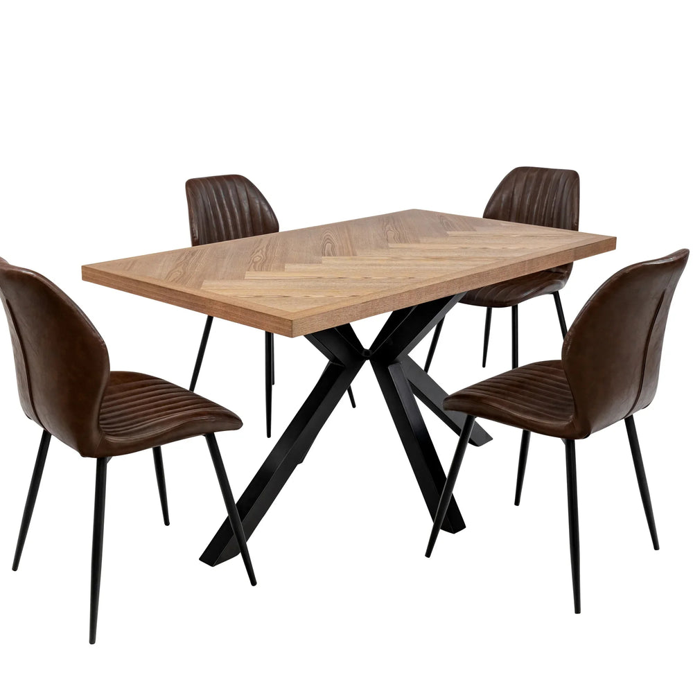 Herringbone Dining Table - 1.4m Medium Ash Veneer with Black Legs