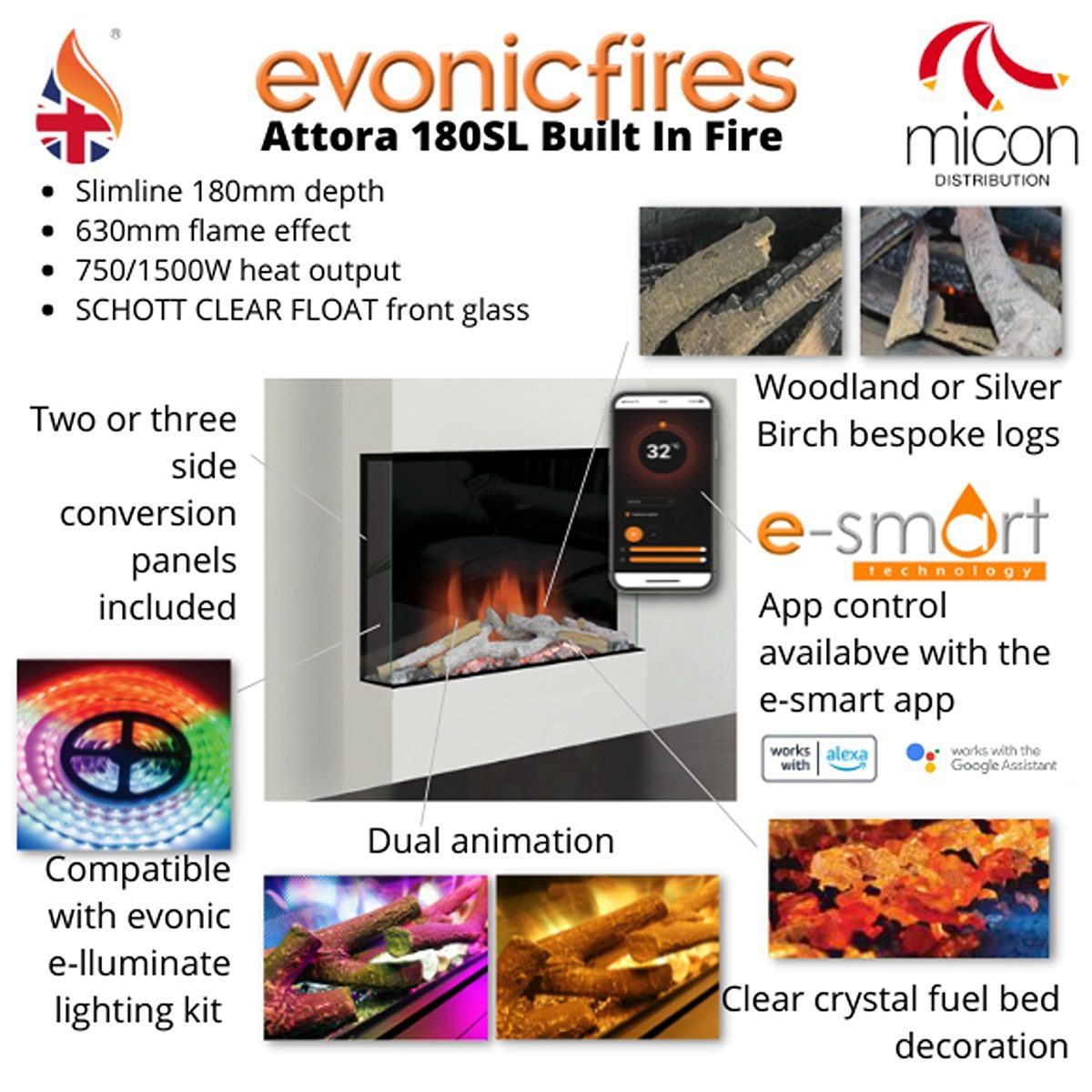 Evonic Halo 600 Sl / Attora 180Sl Built In Electric Fire