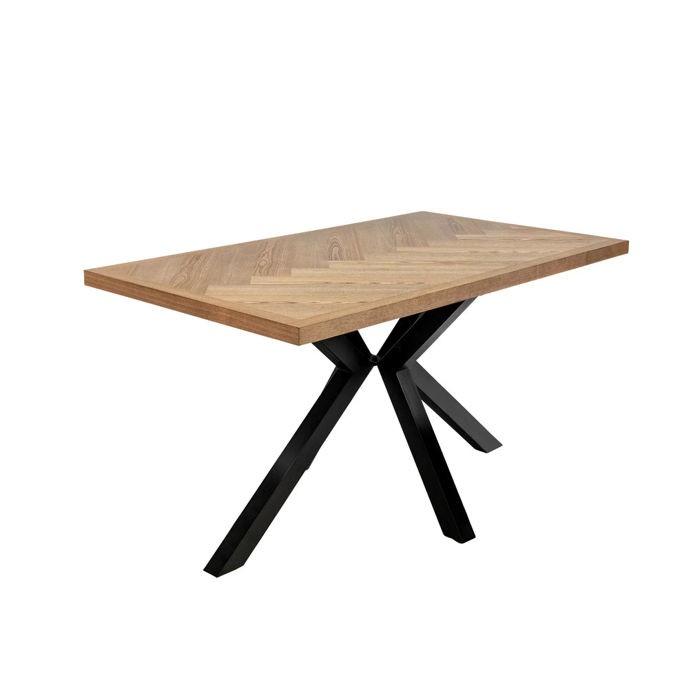 Herringbone Dining Table - 1.4m Medium Ash Veneer with Black Legs