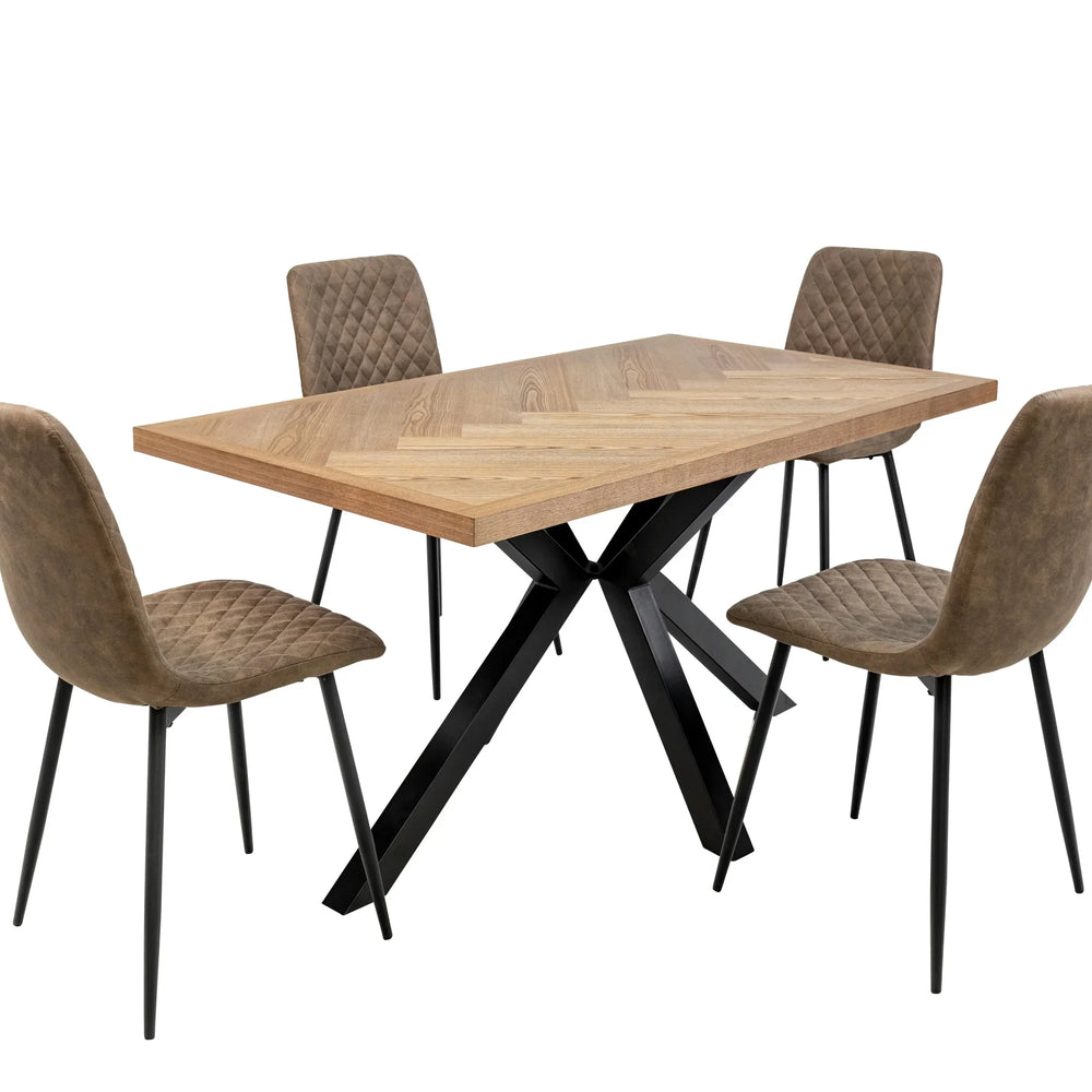Herringbone Dining Table - 1.4m Medium Ash Veneer with Black Legs