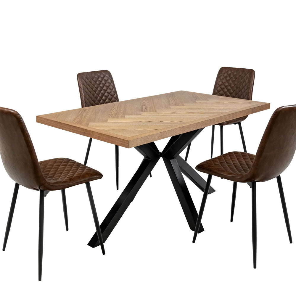 Herringbone Dining Table - 1.4m Medium Ash Veneer with Black Legs