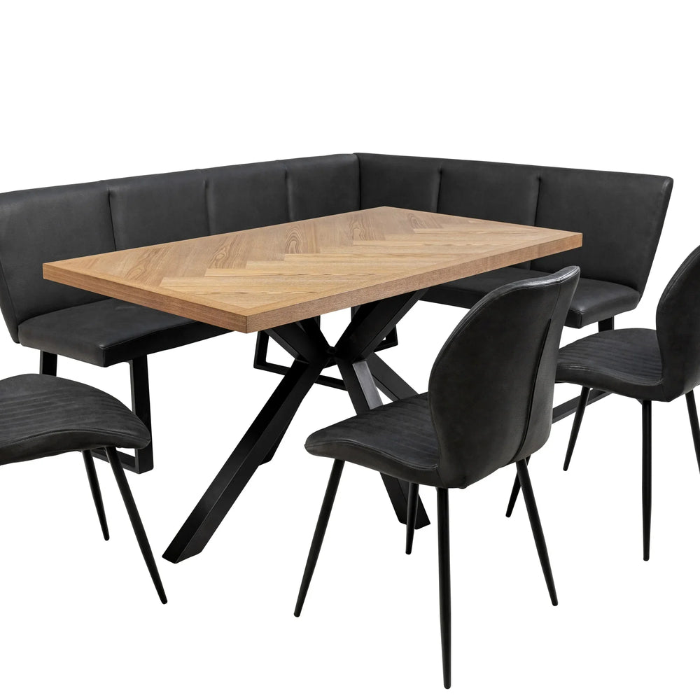 Herringbone Dining Table - 1.4m Medium Ash Veneer with Black Legs