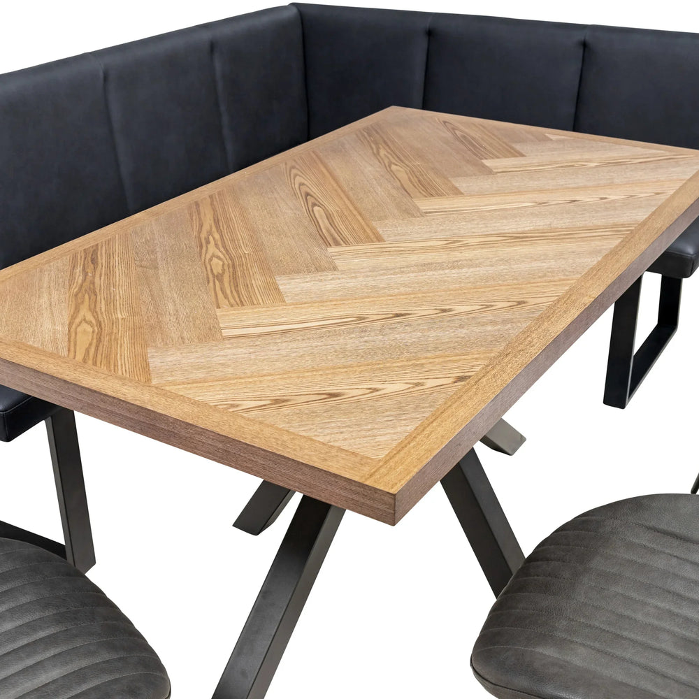 Herringbone Dining Table - 1.4m Medium Ash Veneer with Black Legs