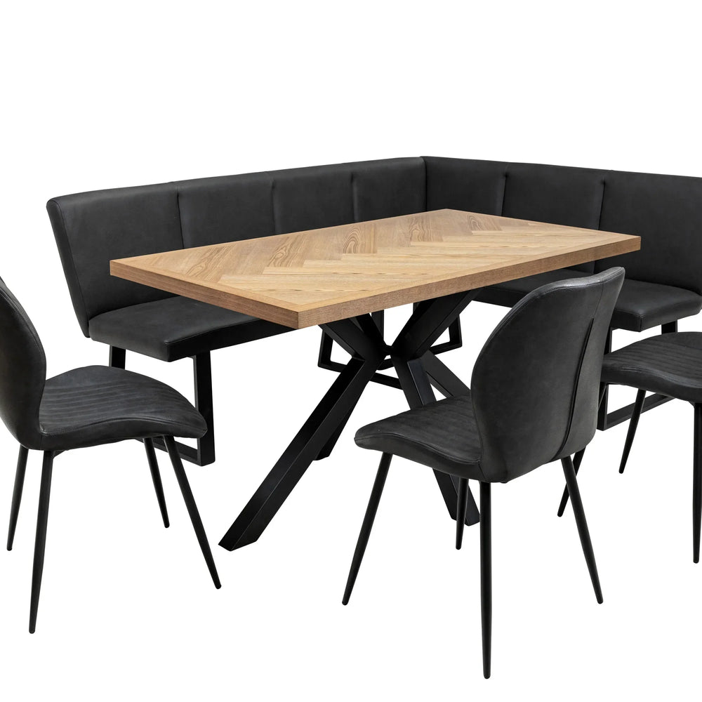 Herringbone Dining Table - 1.4m Medium Ash Veneer with Black Legs